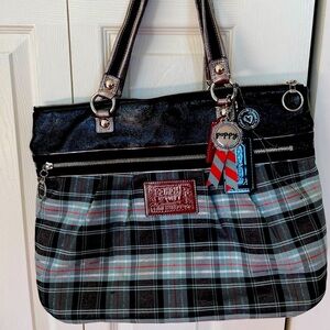 Coach Poppy Plaid Bag with Black and Gray